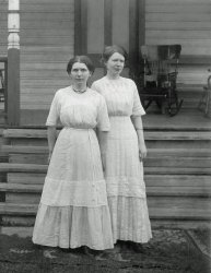 These are my grandmother's half-sisters, Mary and Irene Speer. Mary was born in 1886, and Irene in 1889, so I would guess from their ages the picture was taken in the early 1900s, probably at the family home in Rankin County, Mississippi. View full size.