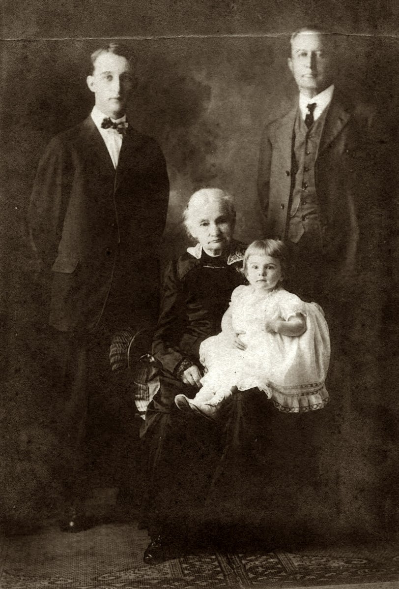 Mr. Stebbins Sr., Grandmother Stebbins (seated), Frank Charles Stebbins I &amp; Ida Norma Stebbins (infant) about 1915.
