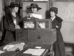 New York circa 1917. "Calm about it. At Fifty-sixth and Lexington Avenue, the women voters showed no ignorance or trepidation, but cast their ballots in a businesslike way that bespoke study of suffrage." National Photo. View full size.