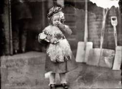 "Child." An enigmatic urchin in Xmasy attire circa 1910 in  Washington. Harris & Ewing Collection glass negative, Library of Congress. View full size.