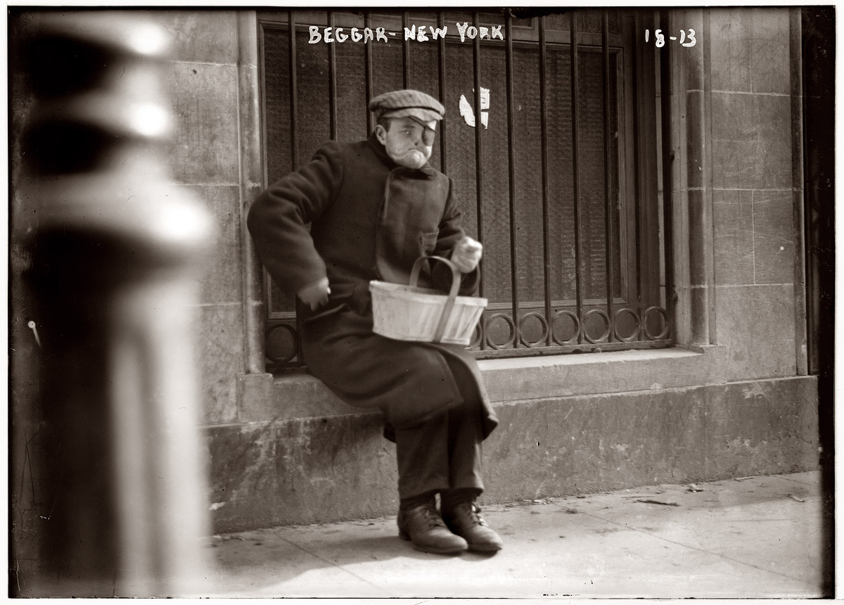 "Beggar - New York," c. 1918. View full size. George Grantham Bain Collection.