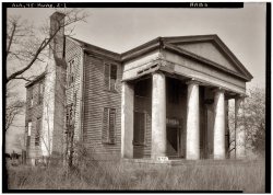 Home built by Rodah Horton in 1843 on the Meridian Pike near Huntsville, Alabama. The Greek Revival portico was added around the time of the Civil War. View full size. 1934 photograph for the Historic American Buildings Survey.