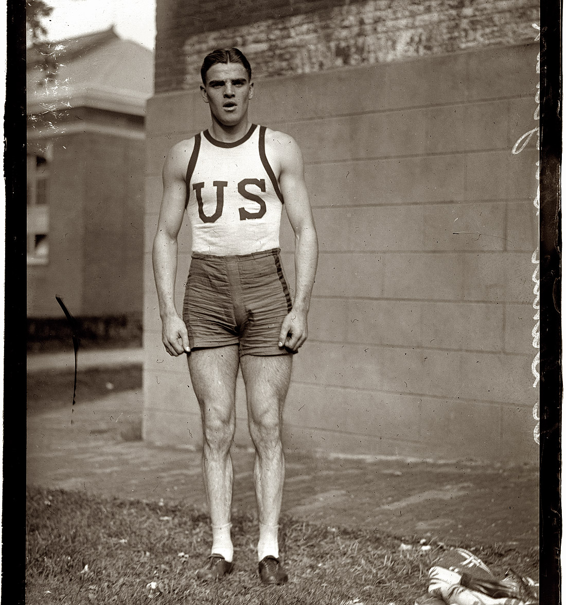 "Bob Le Grende [Legendre], Georgetown, 1919. The track and field star may be one of America's representatives at the Olympic Games at Antwerp next summer. He recently won the pentathlon title at the inter-allied meet in Pershing Stadium, Paris." As it turns out, his life was tragically cut short by illness. View full size.