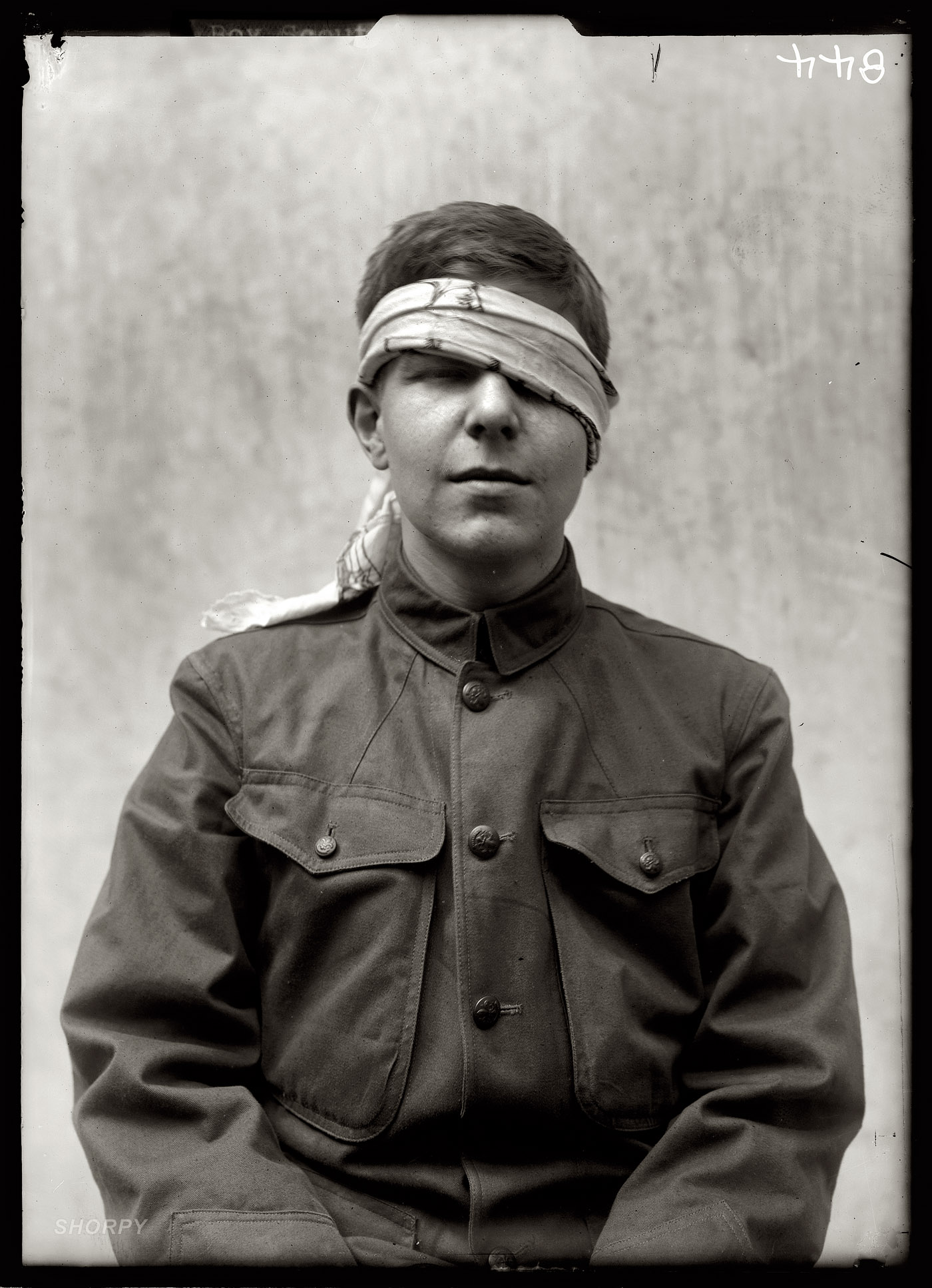"Boy Scout training demonstration, 1912." The third photo so far in our series on Scout first aid. Harris & Ewing Collection glass negative. View full size.