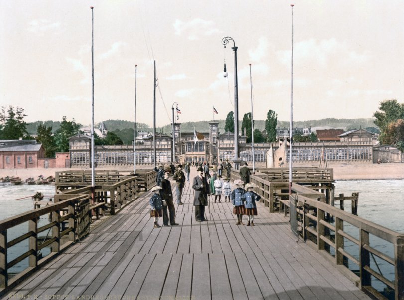 A photochrome of the pier in the beach resort town of Sopot, Poland between 1890 and 1900. At the time the area was West Prussia, Germany. View full size.
