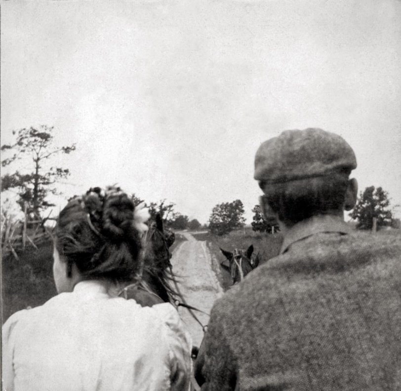 This is one of my favorite photos of my great aunt on a buckboard with an unidentified man.  Somewhere in Michigan near Detroit or Grand Rapids. Circa 1900.