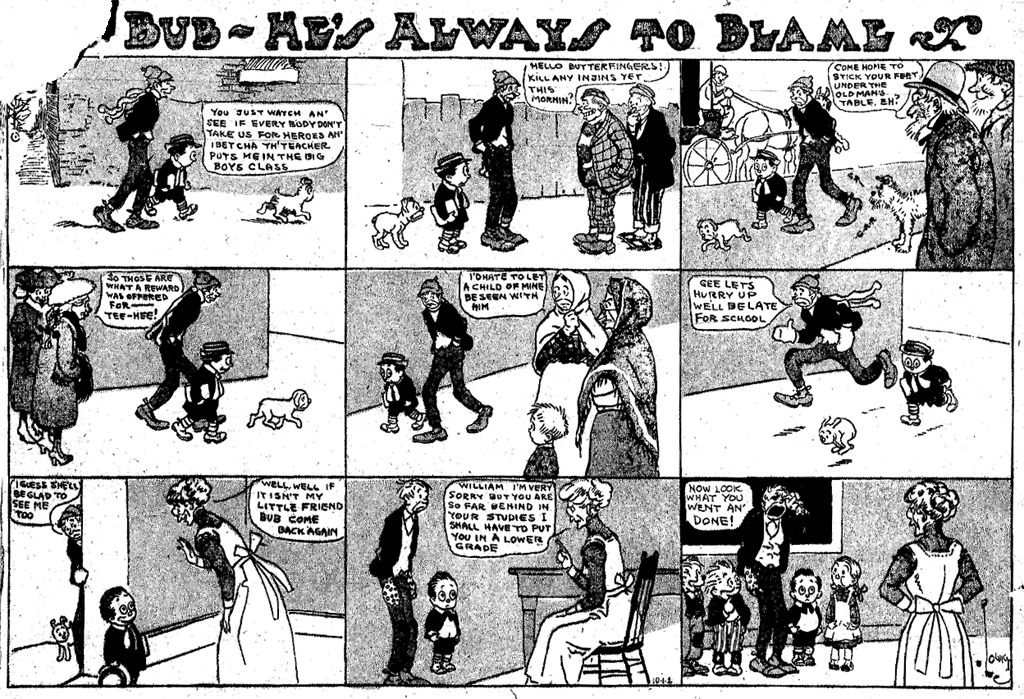 "Bub - He's Always to Blame" by Everett Lowry. Published January 1, 1910. View full comic.