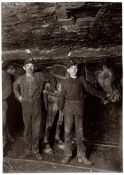 October 1908. "Drivers in a West Virginia Coal Mine. Plenty boys driving and on tipple." Photograph and caption by Lewis Wickes Hine. View full size. 
