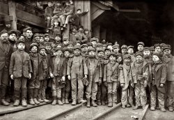 January 1911. South Pittston, Pa. "Breaker boys working in Ewen Breaker of Pennsylvania Coal Co." Photograph by Lewis Wickes Hine. View full size.