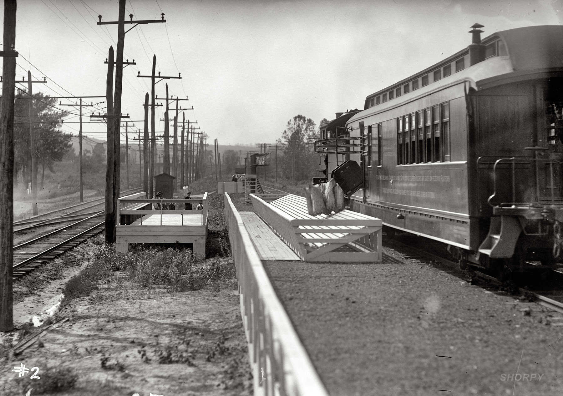 "Post Office Dept. Hupp Auto Railway Service." The download part of the Hupp mail-transfer system. Harris & Ewing Collection glass negative. View full size.