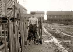 January 1911. Pittston, Pennsylvania. "Tom Vitol (also called Dominick Dekatis), 76 Parsonage Street, Hughestown Borough. Works in [coal] Breaker #9. Probably under 14." Photograph and caption by Lewis Wickes Hine. View full size.