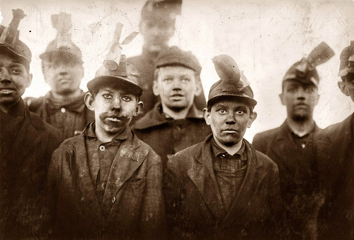 Shaft No. 6 workers at the Pennsylvania Coal Company's South Pittston mine. January 1911. View full size. Photograph by Lewis Wickes Hine.