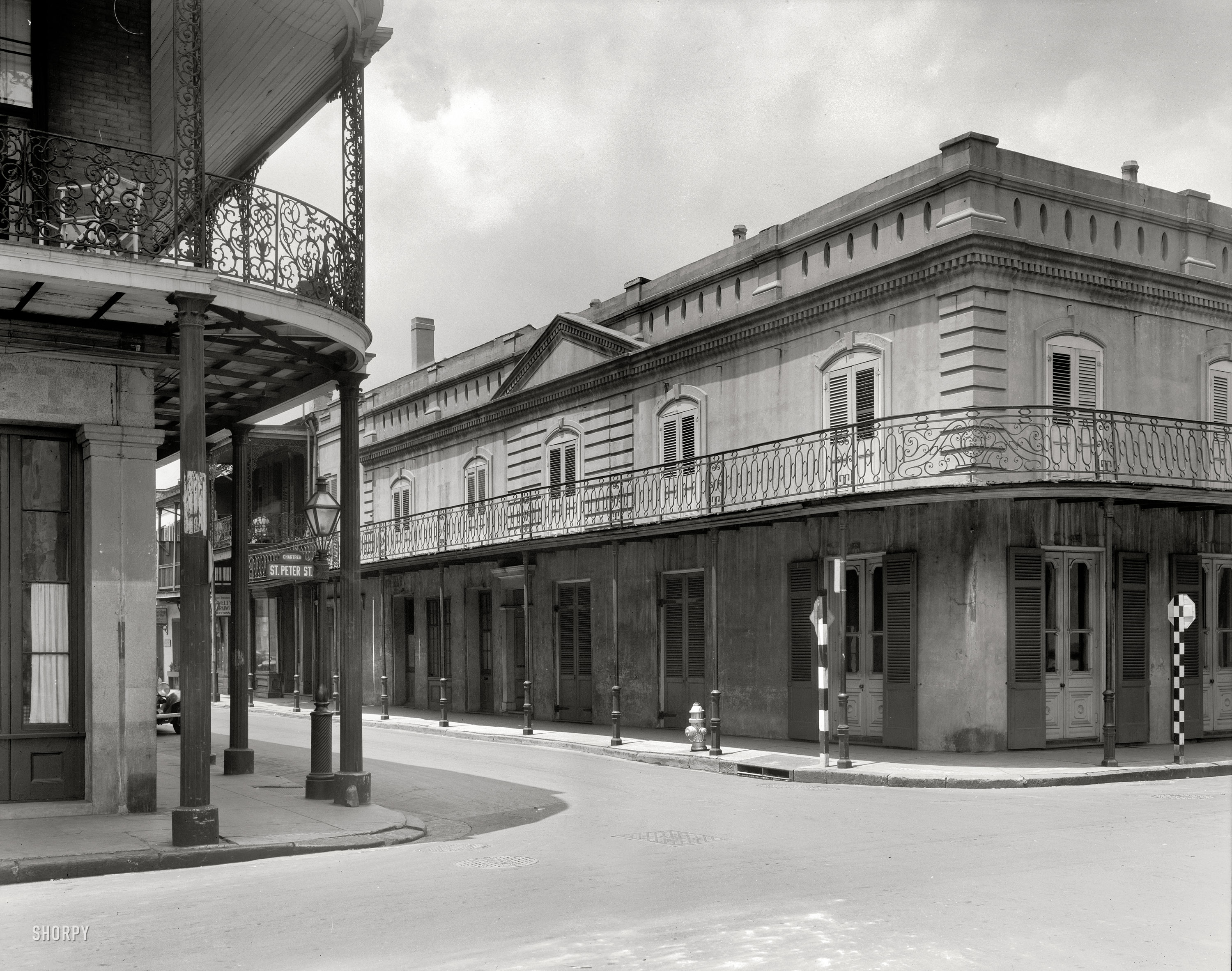 New Orleans circa 1937. "Le Petit Theatre du Vieux Carre, Chartres and St. Peter streets." 8x10 acetate negative by Frances Benjamin Johnston. View full size.
