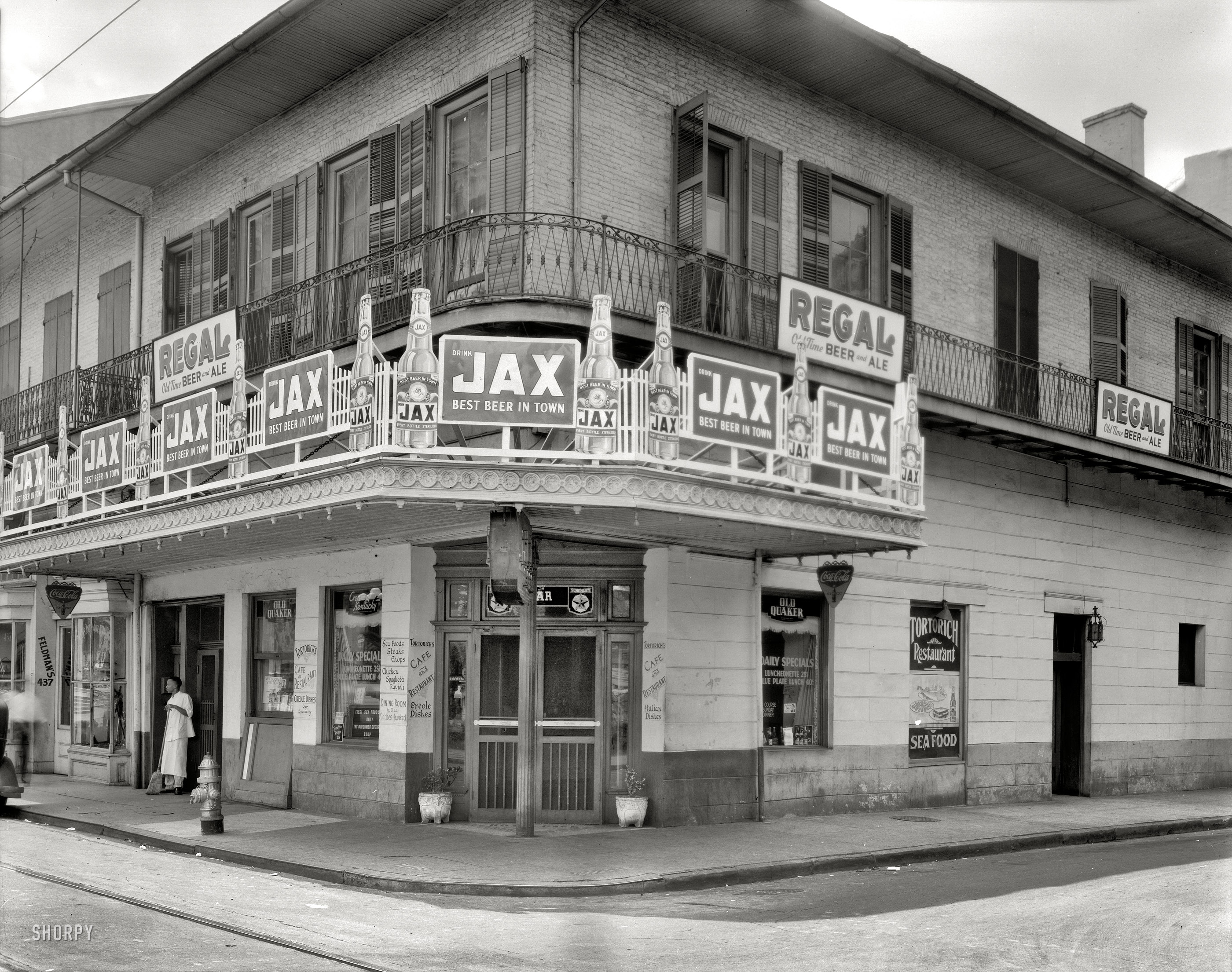 New Orleans, Louisiana, circa 1937. "Tortorich Restaurant, Royal Street." 8x10 inch acetate negative by Frances Benjamin Johnston. View full size.