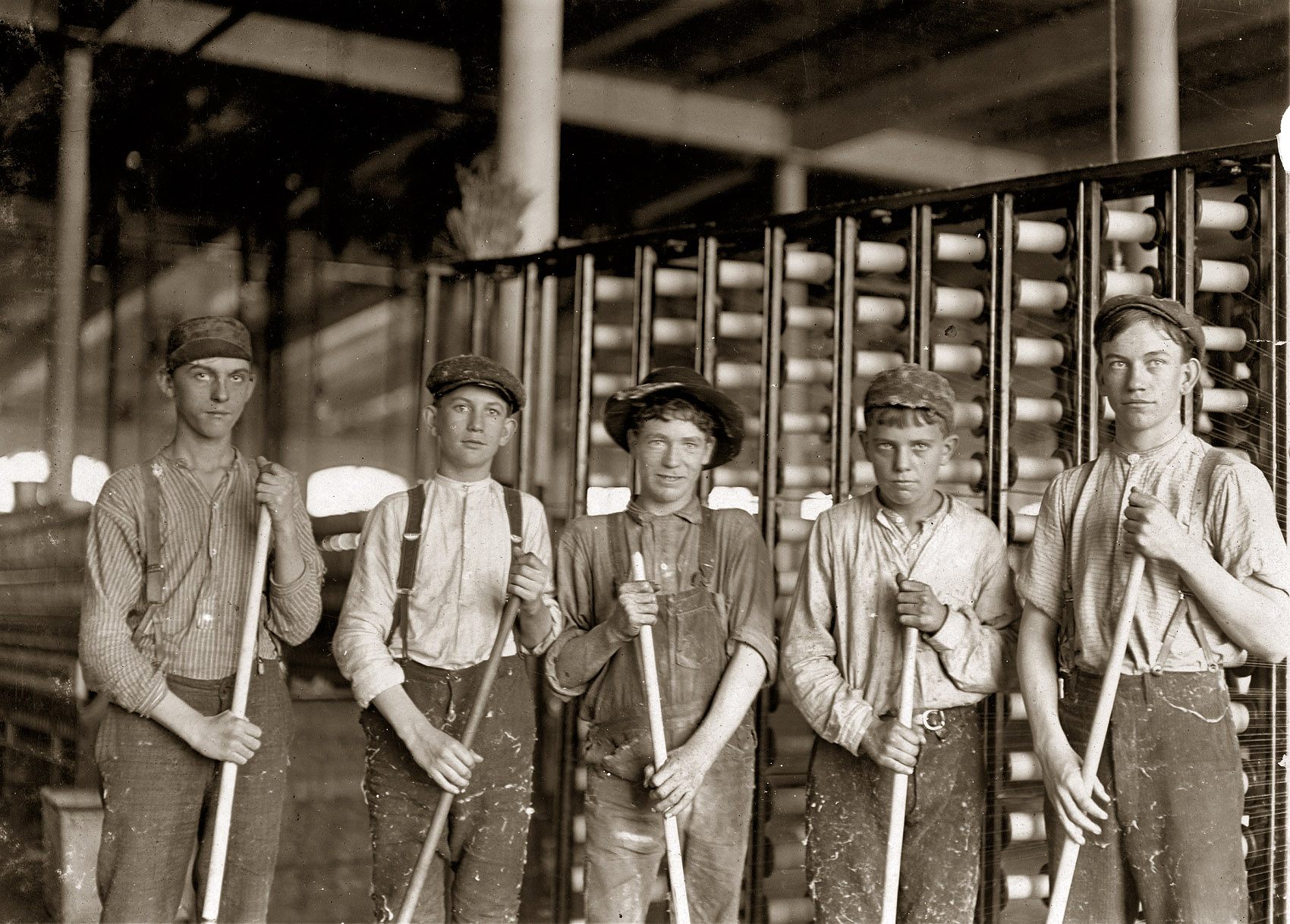 November 1908. "Some Sweepers in a North Carolina cotton mill." Photograph by Lewis Wickes Hine for the National Child Labor Committee. View full size.