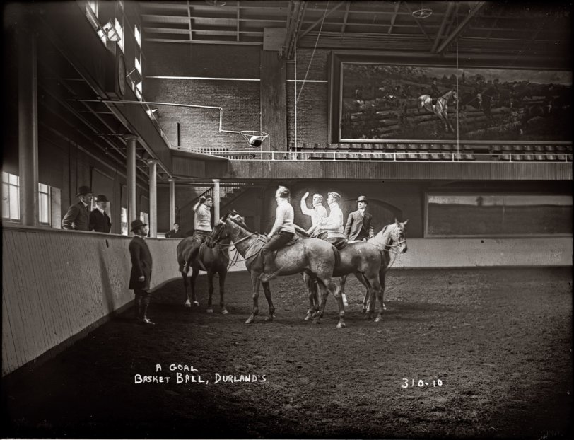 Basketball at Durland's Riding Academy, New York. 1908. View full size. George Grantham Bain Collection. Since 1949, the Durland's building at Central Park West has been home to ABC, at 7 West 66th Street. Until 1999, the sets for "20/20" and "Good Morning America" were in the main riding ring (above).