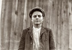 December 1908. Dillon, S.C. Soarbar Seris has worked off and on in the mill for five years, more nights than daytime. Winds at Maples Mills. Gets 70 cents and up. "Reckon I'm about 14." View full size. Photograph by Lewis Wickes Hine.