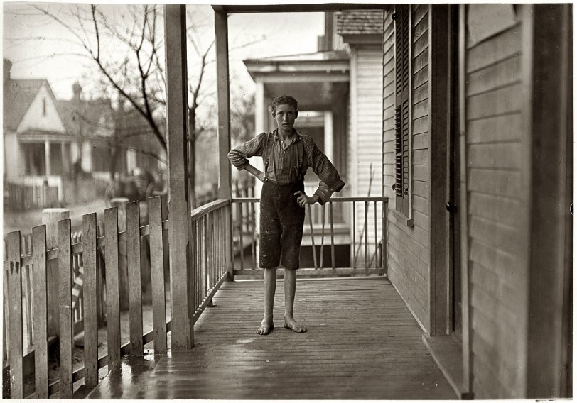 January 1909. Augusta, Georgia. Charlie Lambert, 15, has been in textile mill work eight years. Went into Granby mill in Columbia, South Carolina, at 7 years old. View full size. Photograph and caption by Lewis Wickes Hine.