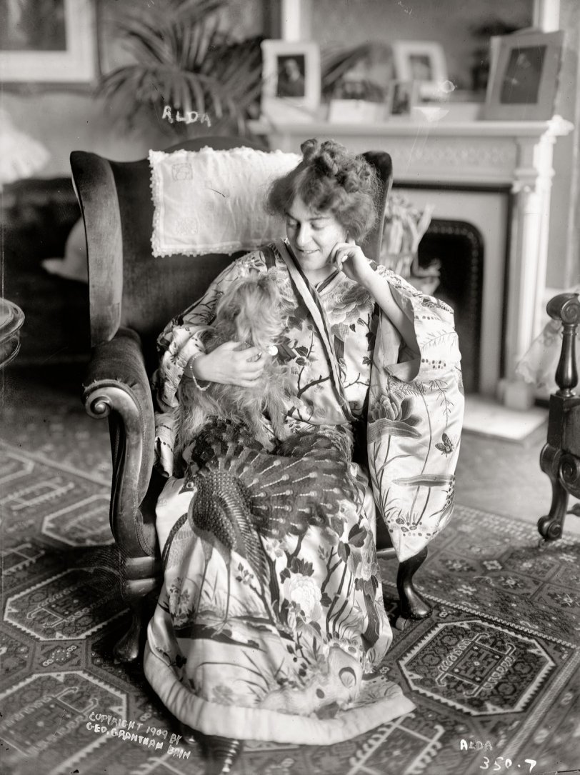 "Alda relaxing at home." The soprano Frances Alda in 1909, a year before she married Metropolitan Opera manager Giulio Gatti-Casazza. She was said to have "a temper as red as her hair." George Grantham Bain Collection. View full size.
