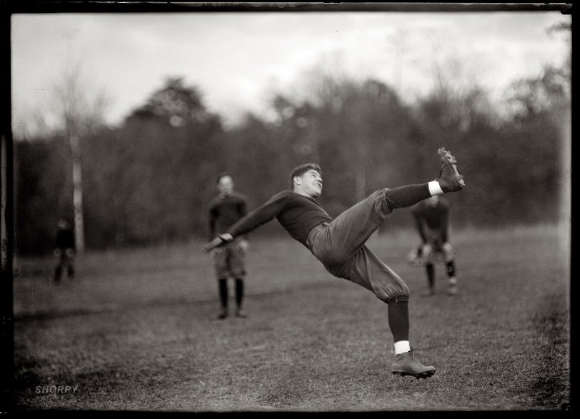 1912. "Football, Costello; Georgetown-Virginia game." Costello seems to be having a pretty good time. Harris &amp; Ewing Collection glass negative. View full size.
