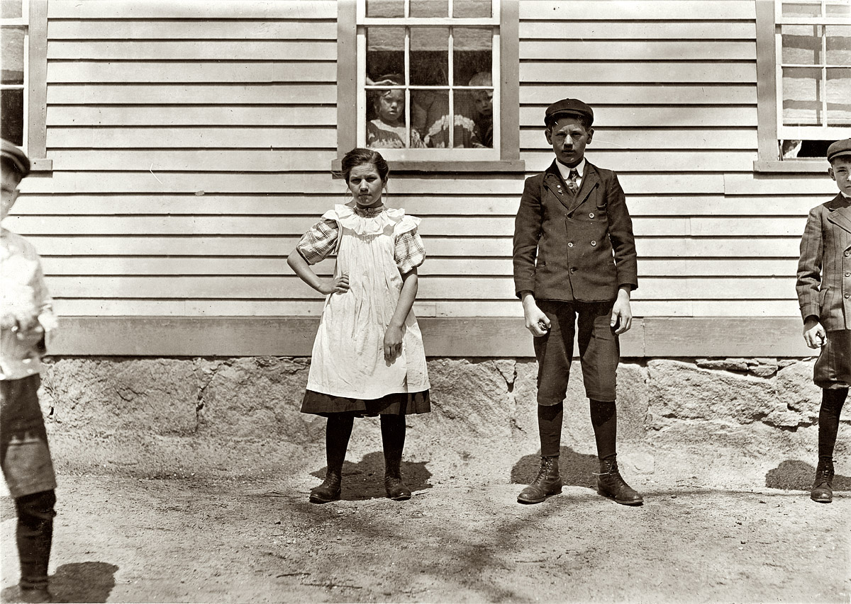 April 1909. Phenix, Rhode Island. "Edward St. Germain and sister Delia. She has been working in Phoenix Mill for eight months. He works also. They cannot speak English." View full size. Photo and caption by Lewis Wickes Hine.