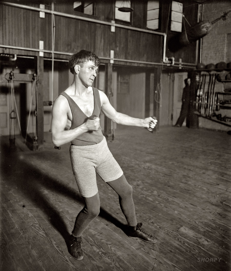 Battling ("Bat") Nelson in New York in 1911. Our second look at the scrappy lightweight boxing champ. G.G. Bain Collection glass negative. View full size.