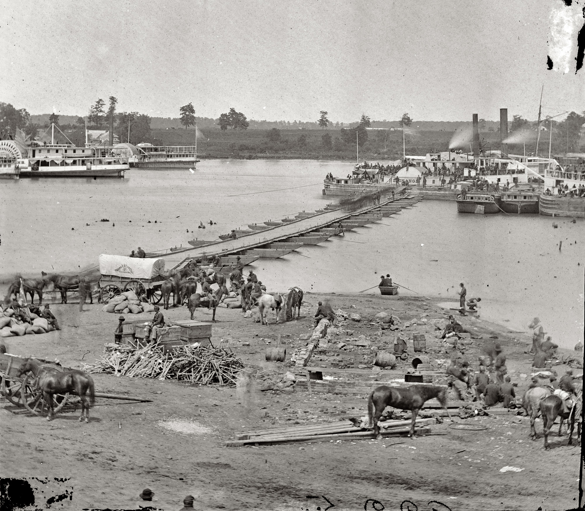 May 30, 1864. "Port Royal, Virginia. The Rappahannock River front during the evacuation." Photograph from the main Eastern theater of war, Grant's Wilderness Campaign. Wet plate negative by Timothy O'Sullivan. View full size.