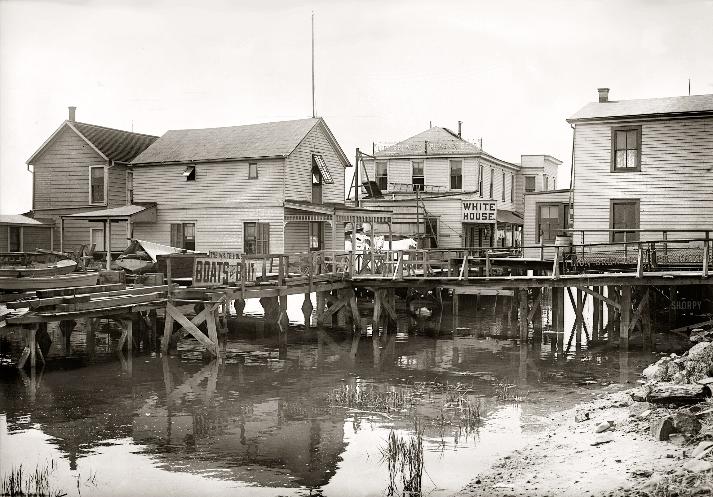 New York, July 1910. "Goose Creek, houses on the water, Jamaica Bay, Long Island." 5x7 glass negative, George Grantham Bain Collection. View full size.