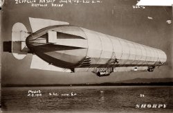 German airship in flight over the Bodensee. July 4, 1908. View full size. George Grantham Bain Collection.