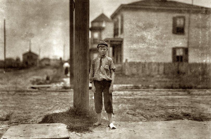 June 1911. "Oscar Weston, 1320 Berkley Avenue, South Norfolk. Has been doing 'toting work' off and on for a year at the Chesapeake Knitting Mills in Berkley, Virginia."  Photograph by Lewis Wickes Hine. View full size.