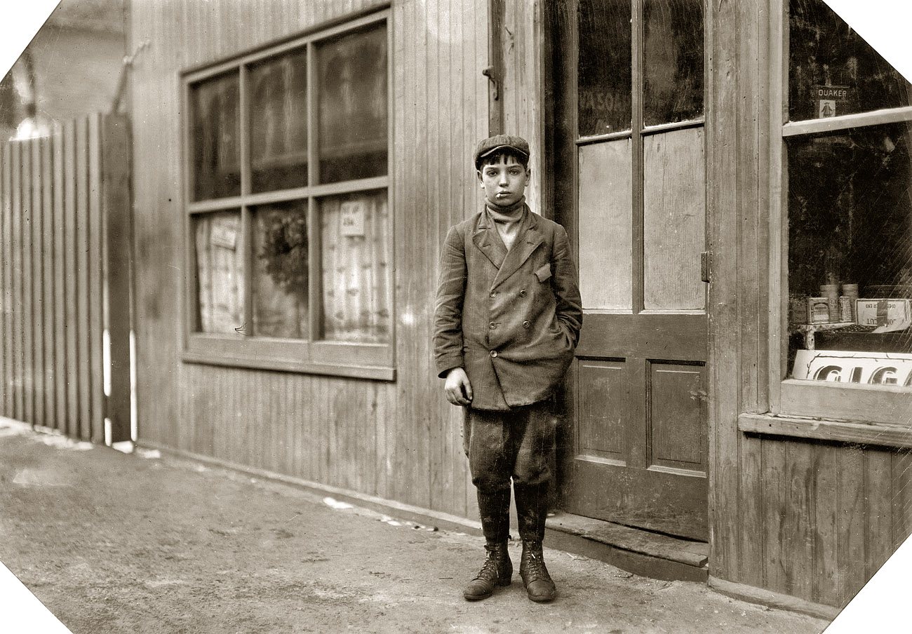 January 1912. New Bedford, Massachusetts. "Manuel Soares, 175 Coggeshall Street, works in Bennett Mill. Sweeps in No. 4 spinning room, has been there one year." Photograph and caption by Lewis Wickes Hine. View full size.