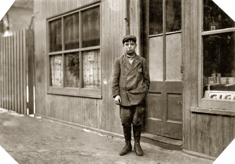 January 1912. New Bedford, Massachusetts. "Manuel Soares, 175 Coggeshall Street, works in Bennett Mill. Sweeps in No. 4 spinning room, has been there one year." Photograph and caption by Lewis Wickes Hine. View full size.
