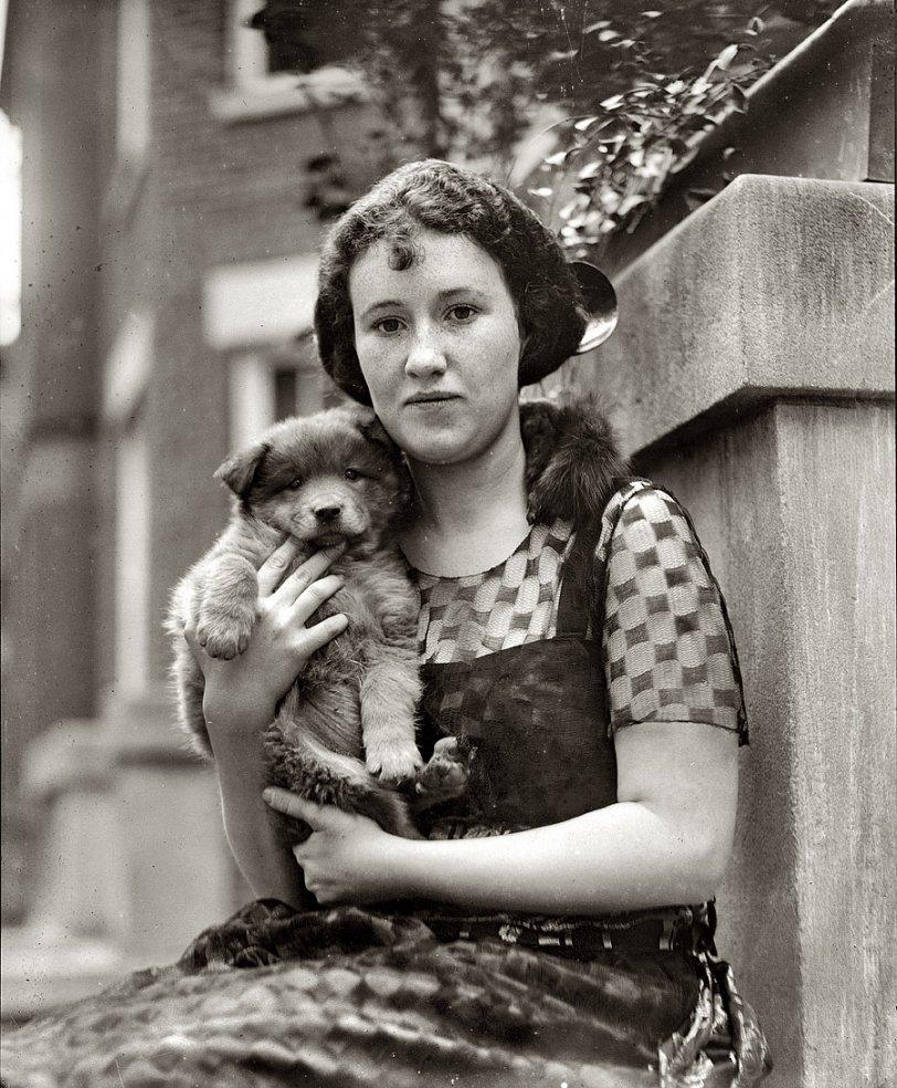 Washington, D.C., 1920. "Miss Marie Smith." View full size. National Photo Company Collection glass negative, one of five photos of Marie and her pup.