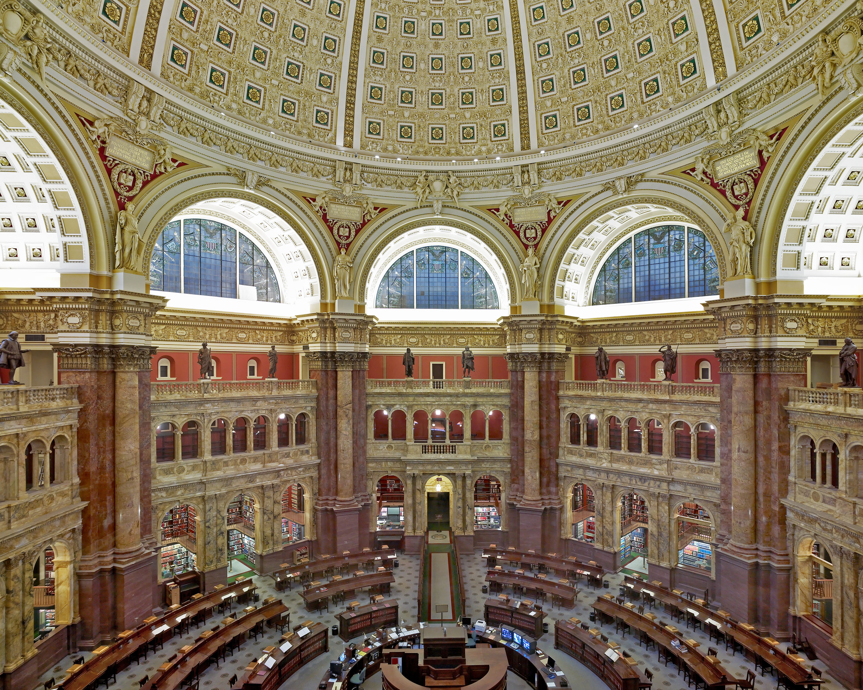 Washington, D.C., 2007. "Main Reading Room, Library of Congress Thomas Jefferson Building. View from above showing researcher desks." Photograph (made with a Phase One P45+ digital back) by Carol Highsmith. View full size.