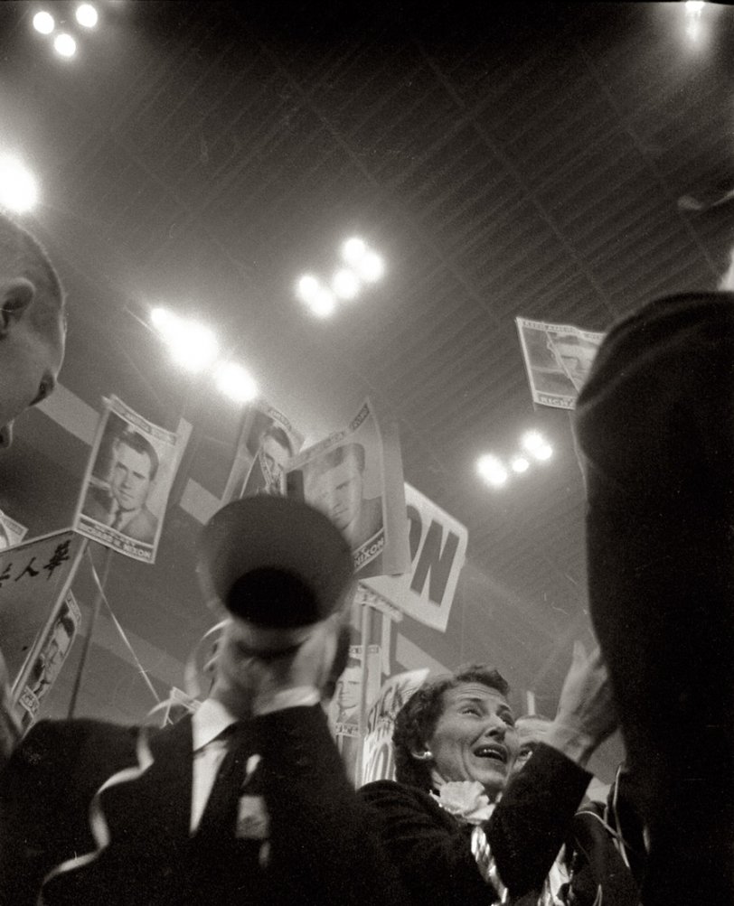 August 1956. "Attendees at the Republican National Convention, San Francisco, California." They liked Ike, and Richard Nixon too. Photograph by Thomas J. O'Halloran, U.S. News &amp; World Report. View full size.
