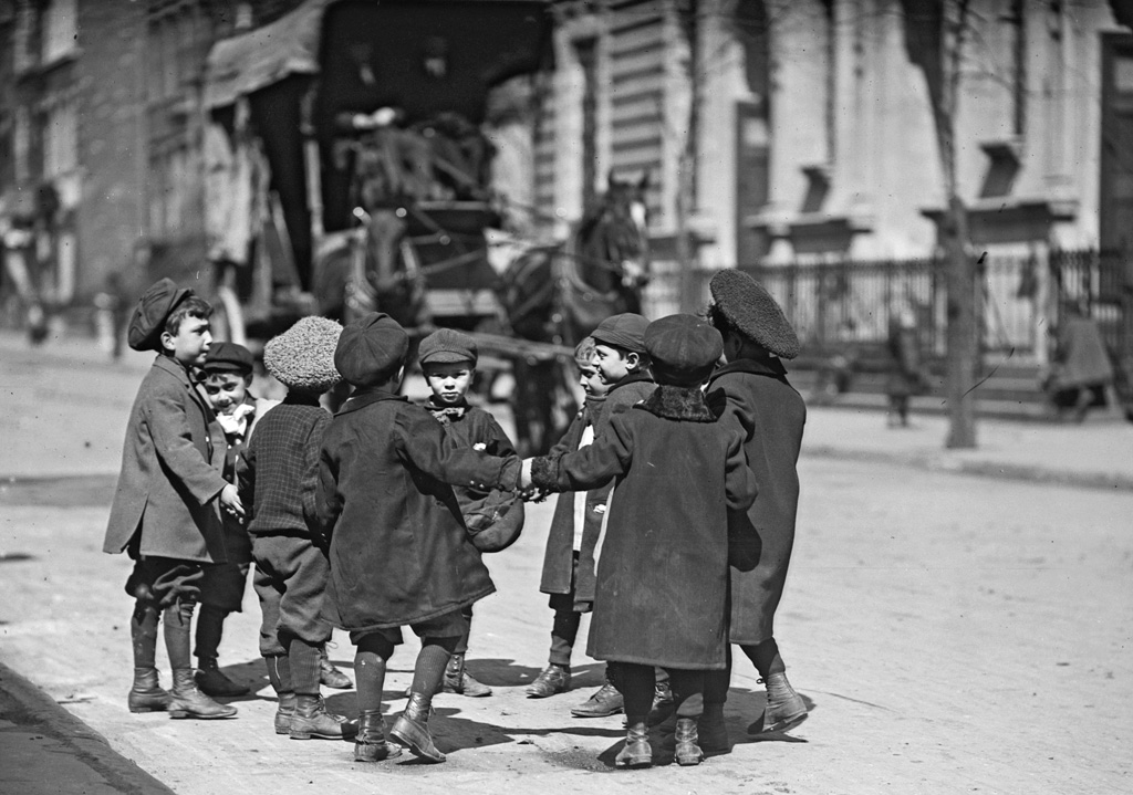 Children playing in street in New York City. From the George Grantham Bain Collection, April 2, 1909. View full size.