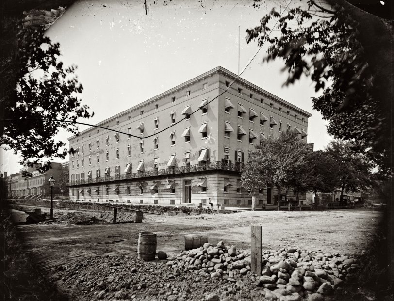 Washington, D.C., circa 1860s. "Old Winder Building, 17th &amp; F. St. NW." Wet plate glass negative. Brady-Handy Collection, Library of Congress. View full size.
