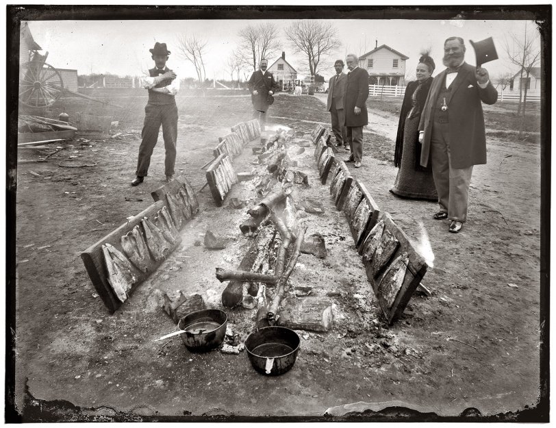Photo of: Old-School Barbecue: Planked Shad -- Barbecue at Marshall Hall, Maryland, in 1893. View full size. Photograph by William Cruikshank. Marshall Hall, an estate on the Potomac opposite Mount Vernon, had a boat landing and was popular with day-trippers from Washington.