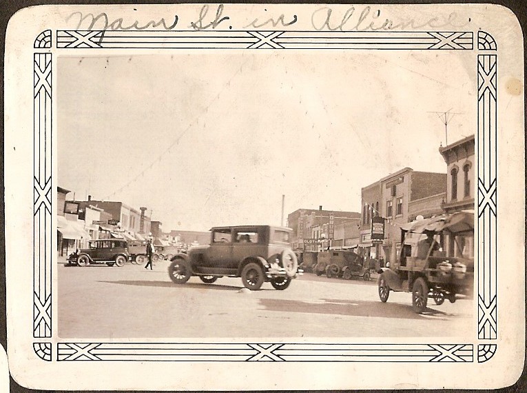 Main Street in Alliance, Nebraska circa 1929-1930.  Likely taken by my grandmother, Bertha (Phillips) Richard.  For those local to the area, Main Street may have actually been Box Butte Avenue.
