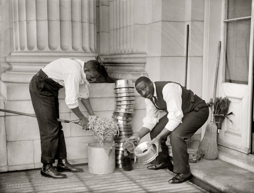 1914. "U.S. Capitol. Cleaning interior." Harris &amp; Ewing glass neg. View full size.
