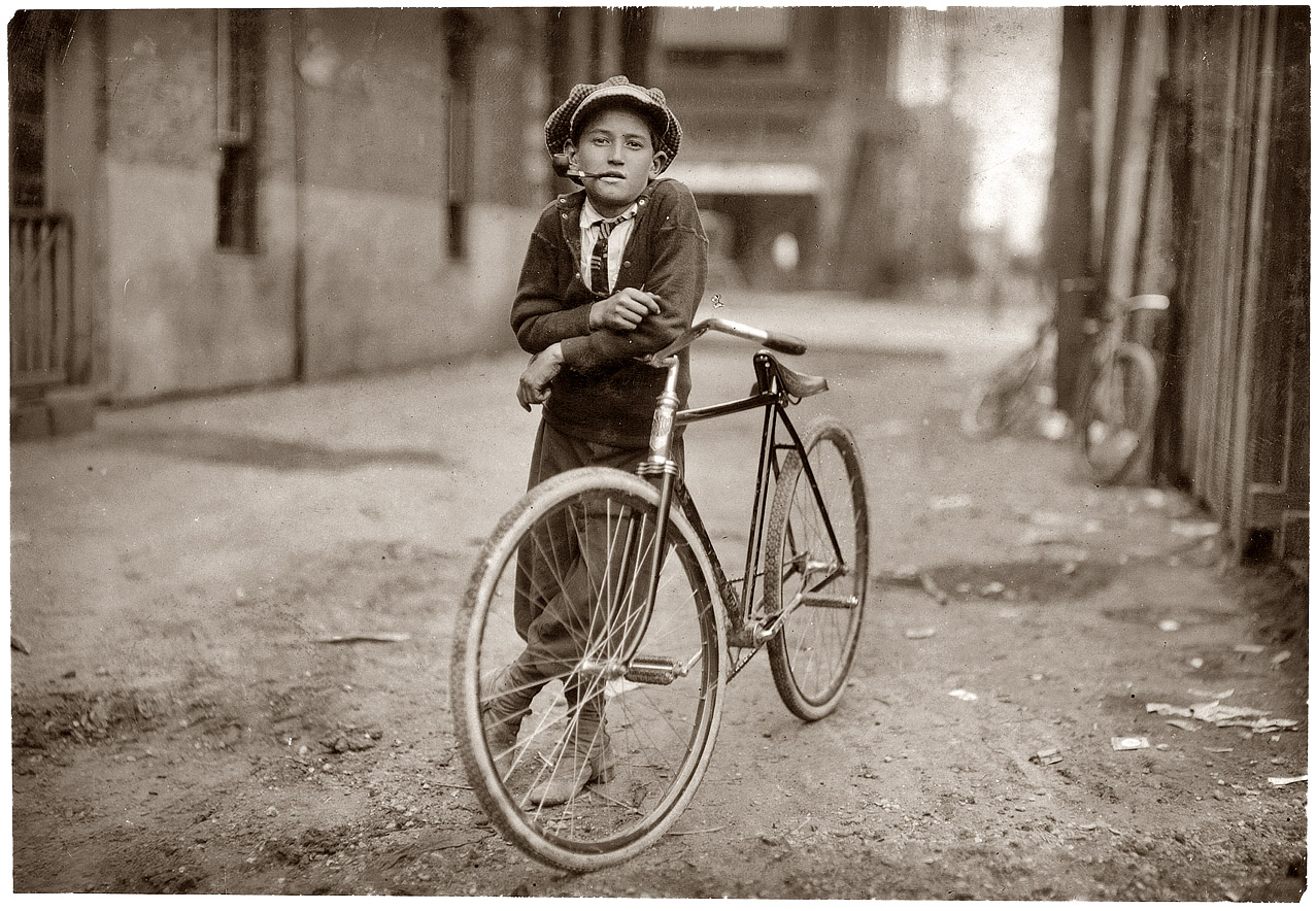 Waco, Texas. September 1913. "Messenger boy working for Mackay Telegraph Company. Said fifteen years old. Exposed to Red Light dangers." View full size. Photograph by Lewis Wickes Hine.