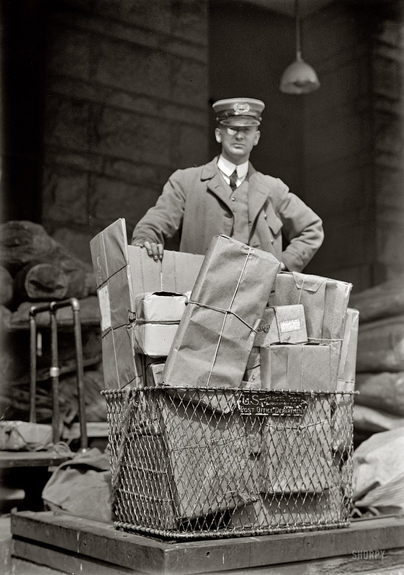 Washington, 1914. "Post Office Department, parcel post." Don't forget to include your Postal Zone. Harris &amp; Ewing Collection glass negative. View full size.
