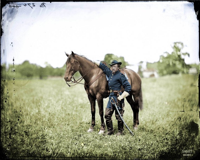 Colourised version of Captain Henry Page at Bealeton, Va in August 1863. View full size.
