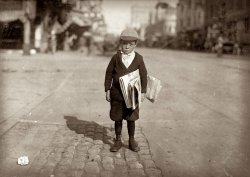 A 6-year-old newsie who tried to "short change" me. Los Angeles, California. May 1915. View full size. Photograph by Lewis Wickes Hine.