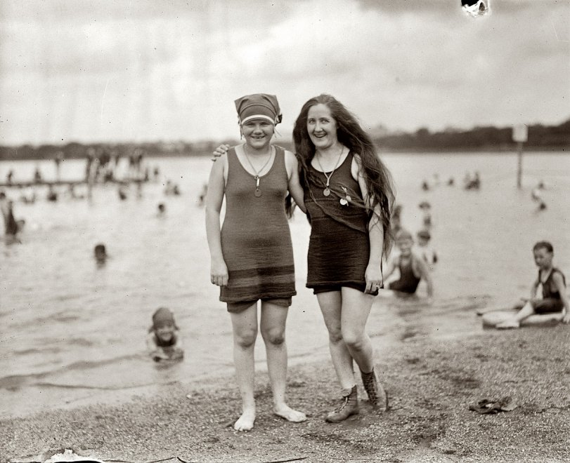 1921. "Bathing Beach." Taking the waters somewhere along the Potomac River at Washington, D.C. View full size. National Photo Company Collection.
