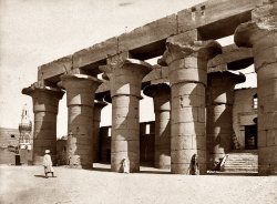 Portico at ruins of Hypostyle Hall, Temple of Karnak at Luxor, Egypt, circa 1858. View full size. Albumen print by Francis Frith.