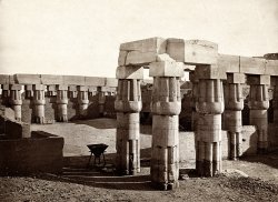 Papyrus-motif colonnade, Court of Amenhotep III at the Temple of Thebes (Luxor, Egypt). Circa 1858 albumen print by Francis Frith. View full size. 