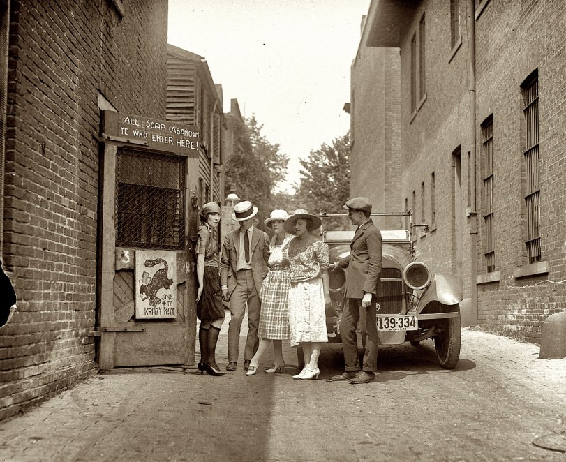 From July 1921, the Krazy Kat club off Thomas Circle in Washington, with Cleon Throckmorton to the right. View full size. National Photo Company Collection.
