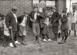 June 27, 1916. Springfield, Massachusetts. "Street gang, corner Margaret and Water streets -- 4:30 p.m." Photograph by Lewis Wickes Hine. View full size.