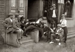 June 29, 1916. Chicopee Falls, Massachusetts. "Hanging around the saloon -- 5 p.m." Photograph by Lewis Wickes Hine. View full size.